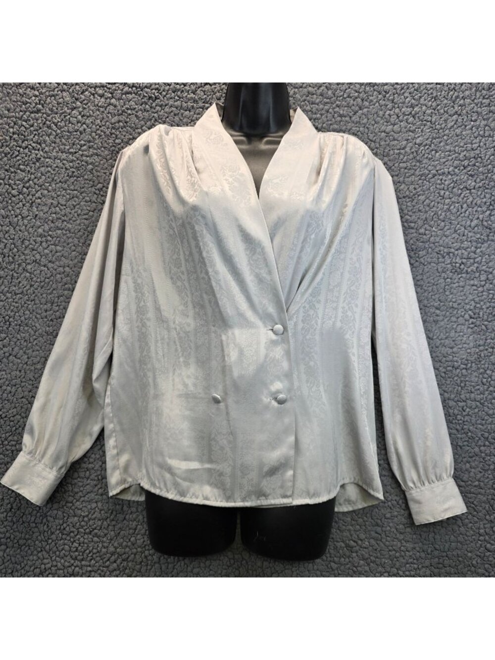 SK & Company Silky Double Breasted Blouse 8 White Office Librarian Preppy Twee